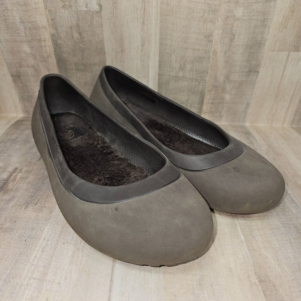 Crocs Size 6 Womans Lina‎ Comfort Ballet Flats Brown Faux Fur Lining Shoes